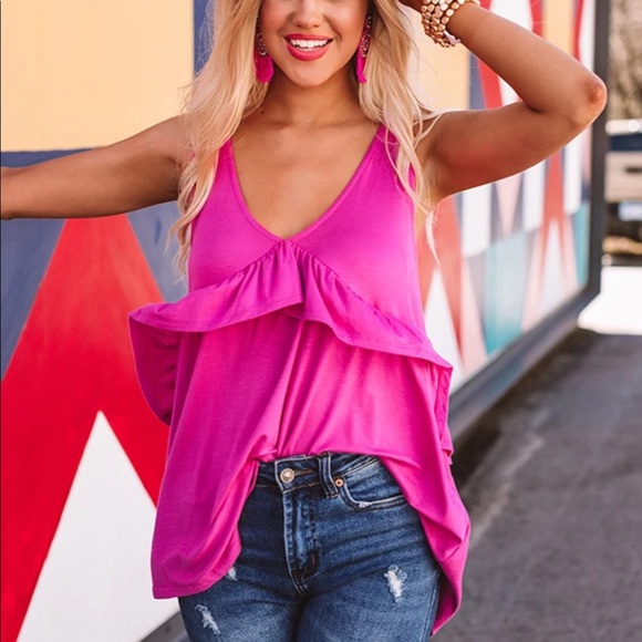 Babydoll Tank in Fuchsia - Picture 4 of 7